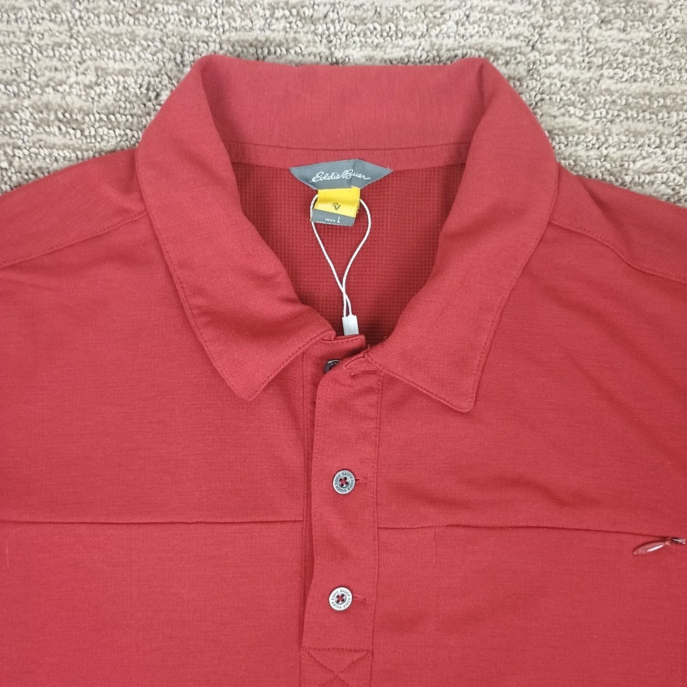 Eddie Bauer Mens Red Performance Polo Shirt Short Sleeve Zipper Pocket Size L